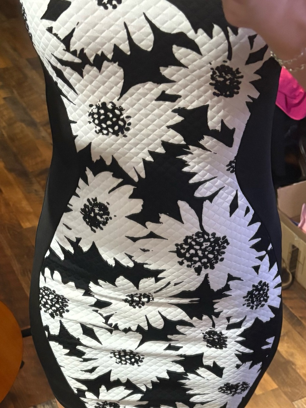 Body Central Black and White Quilted Floral Mini Dress